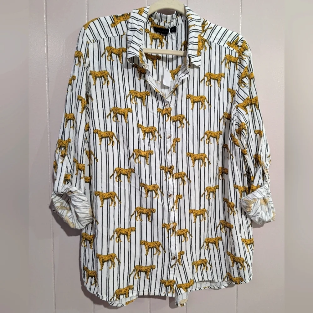Jane And Delancey Cheetah Blouse Size 1X - Picture 1 of 6
